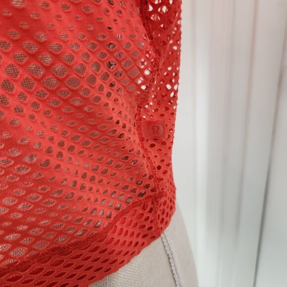 Lululemon Top Womens 8 Sunset Orange Sweat Your Heart Out Crop Mesh Netted - Picture 4 of 14